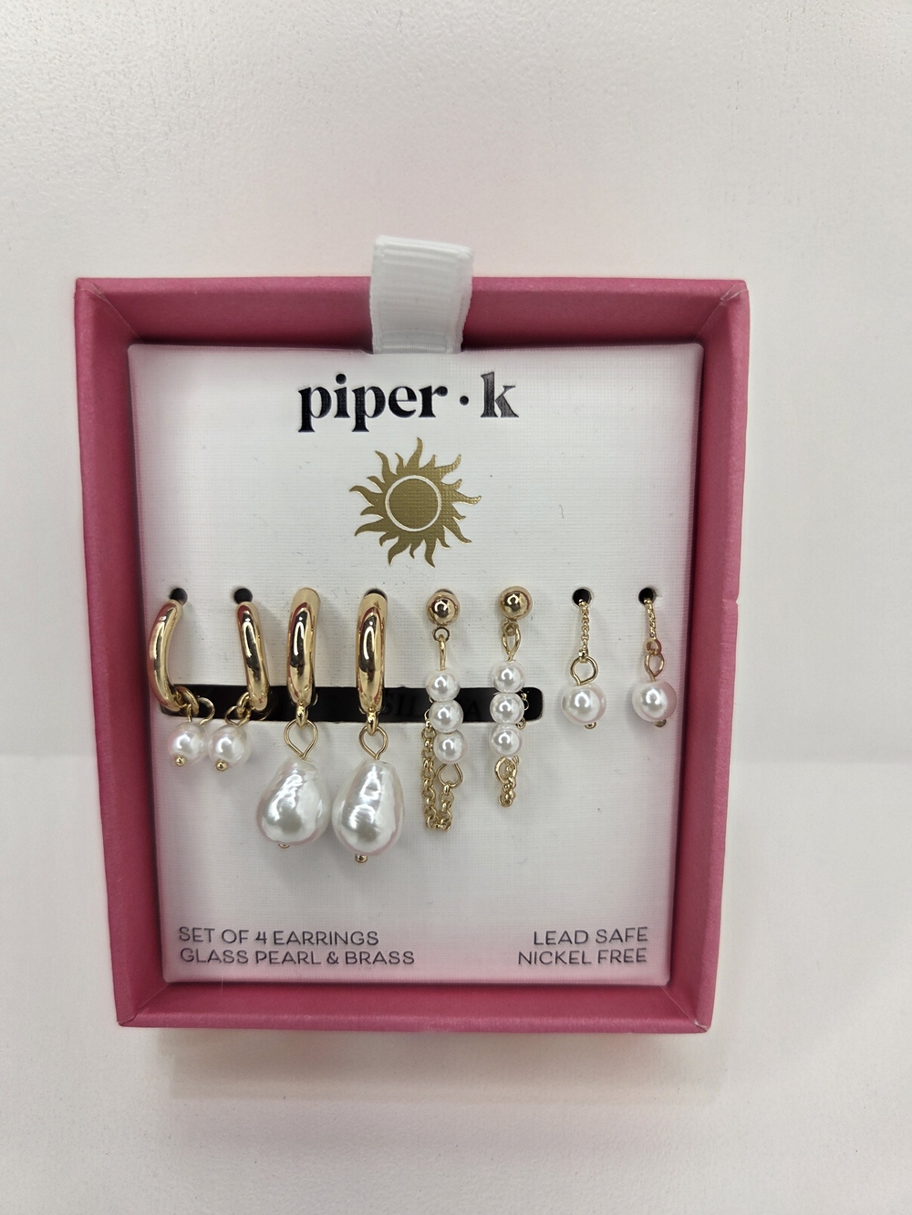 💛▪️piper k ▪️ Set Of 4 Pairs Glass Learl And Brass Gold-Tone Earrings - Picture 4 of 7